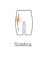 Illustration highlighting the sciatic nerve, extending from the lower back to the legs indicating pain.